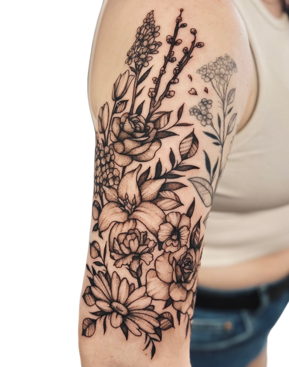 Tattoo by @shroomgrrrl — dotwork, black_and_grey