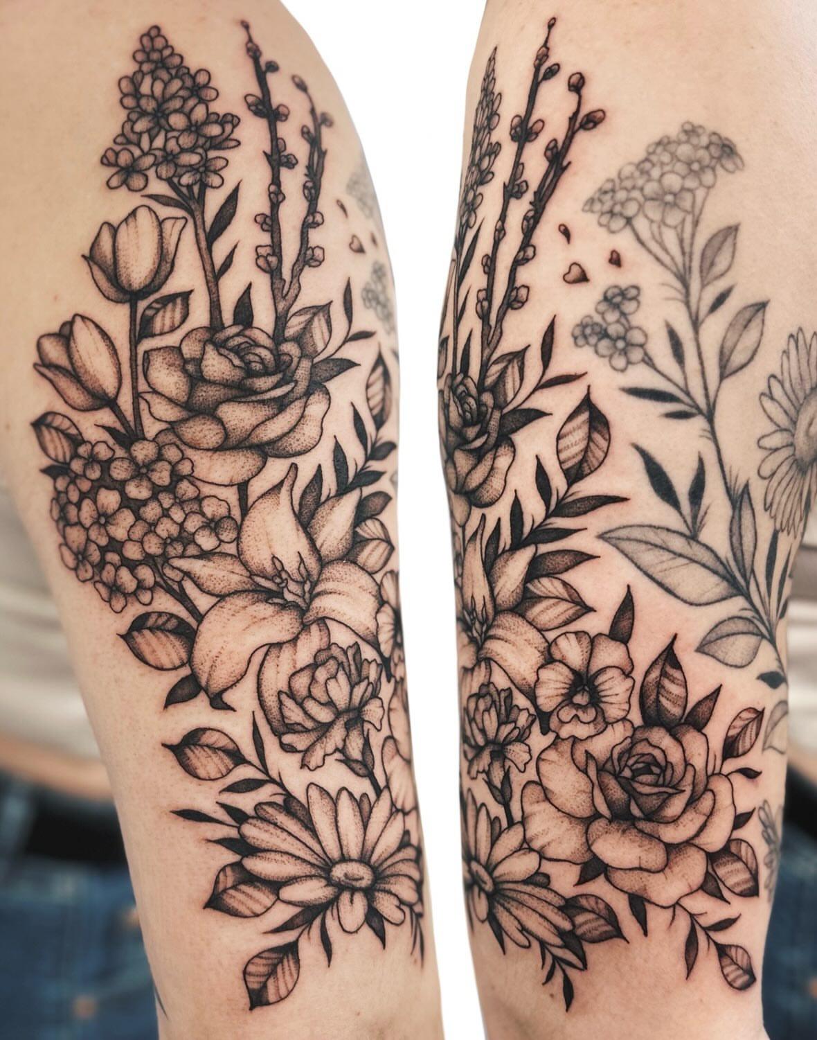 Tattoo by @shroomgrrrl — black_and_grey