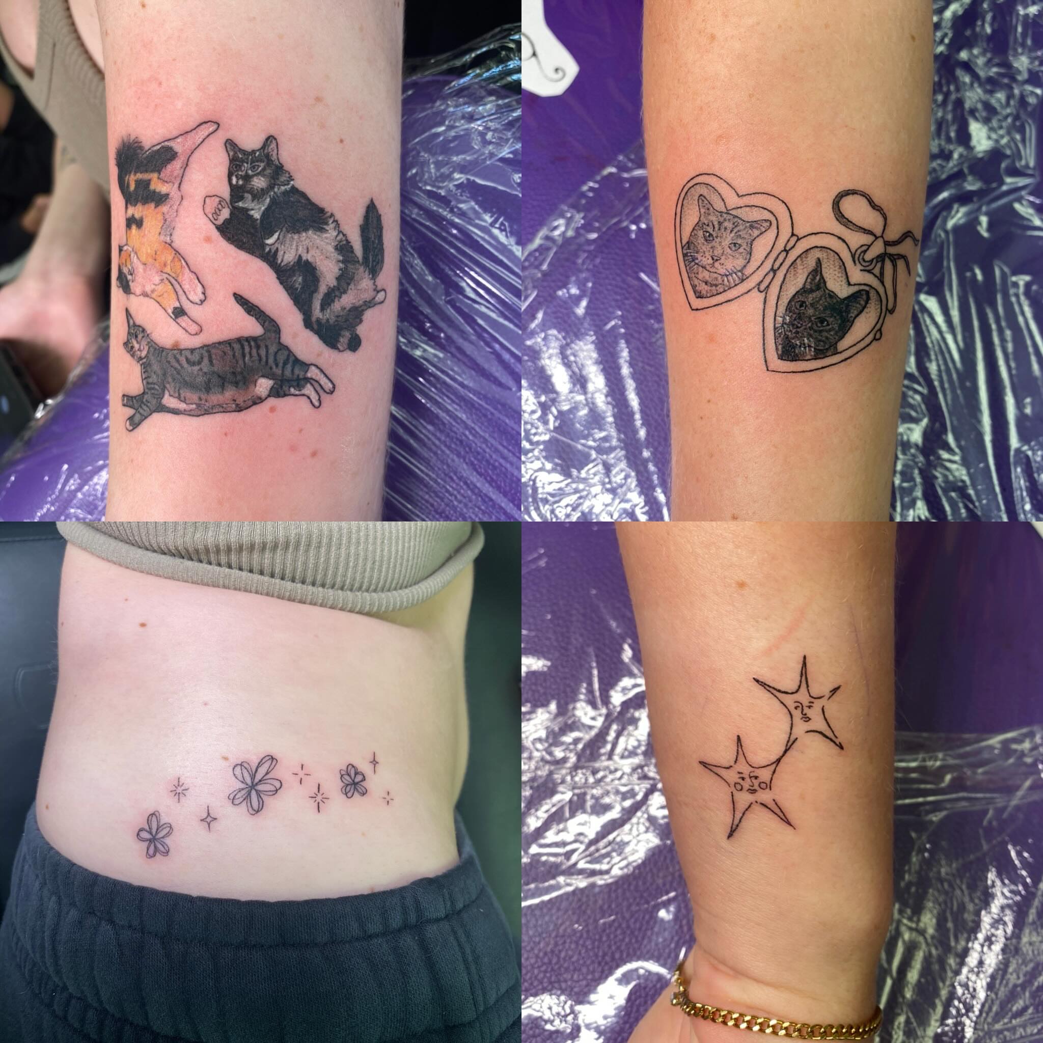 Cats black and grey tattoo on the forearm by Katie Leeper