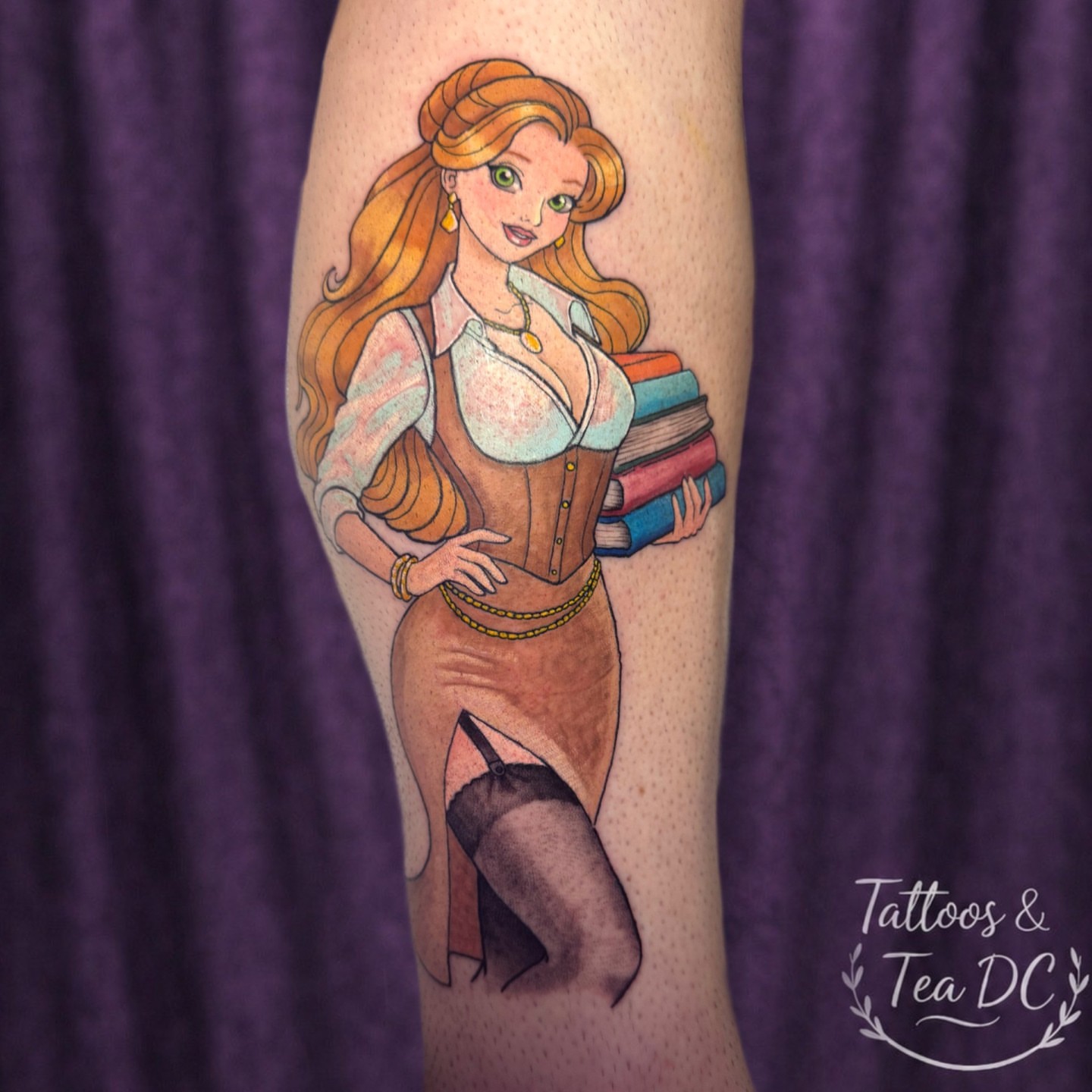 Belle realism tattoo on the forearm by Tattoos & Tea DC, Arlington, Virginia