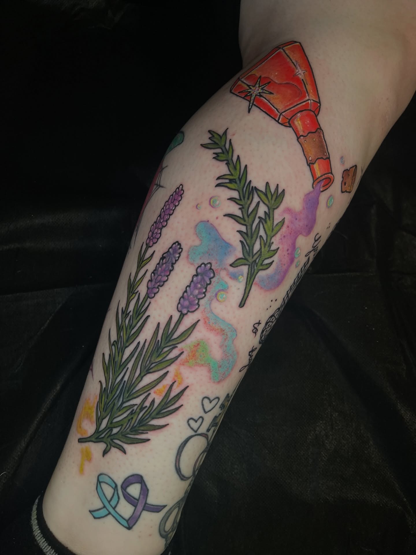Lavender and herbs new school tattoo on the forearm by carly g โ๏ธ ๐๐๐ค ๐ฝ๐๐๐ ๐๐ฆ