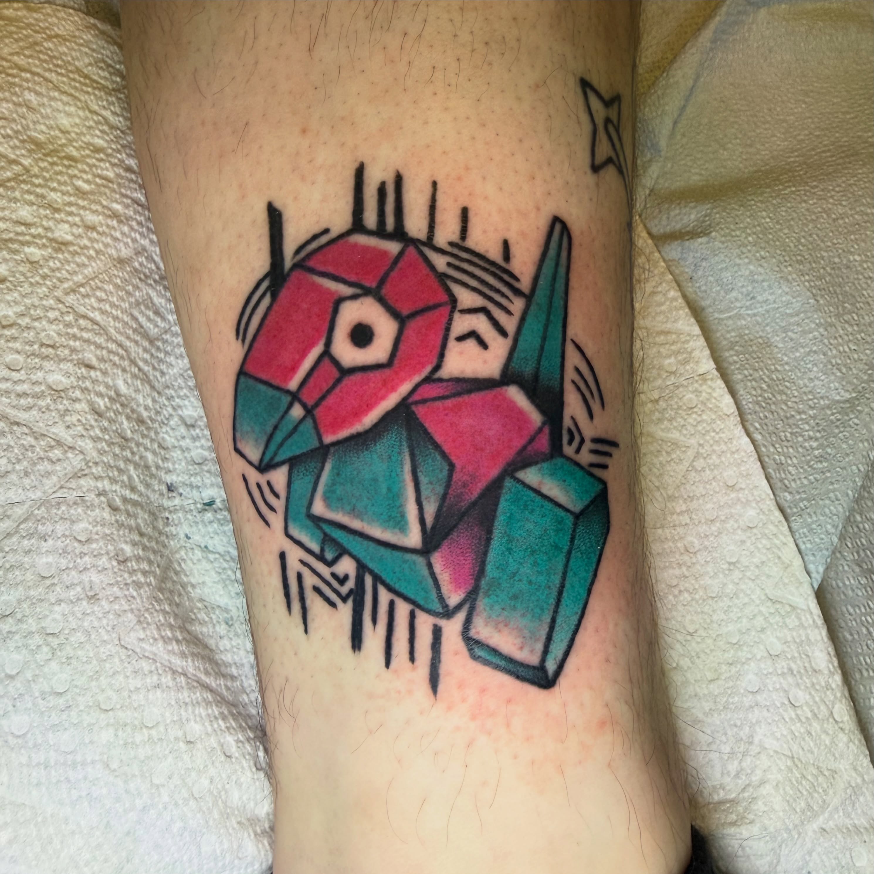 Geometric robot geometric tattoo on the forearm by π Erin Stephens π€