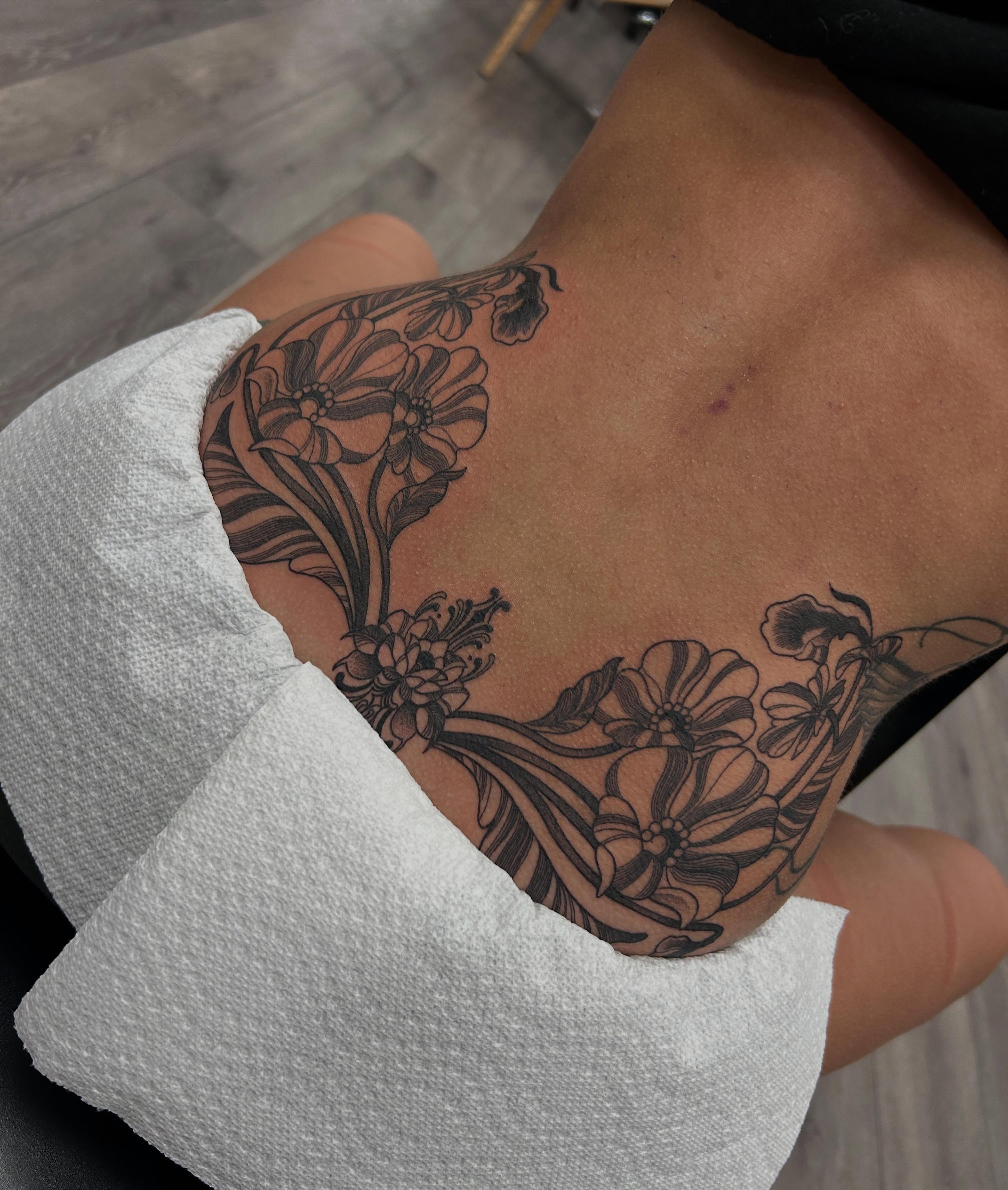Floral design black and grey tattoo by Livy baby