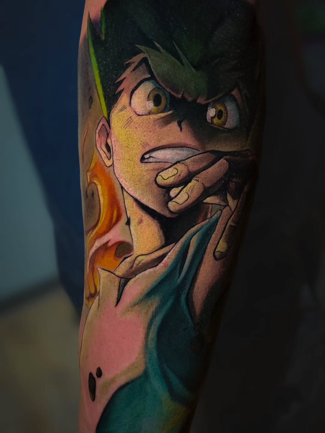 Anime character anime tattoo on the forearm by Bo