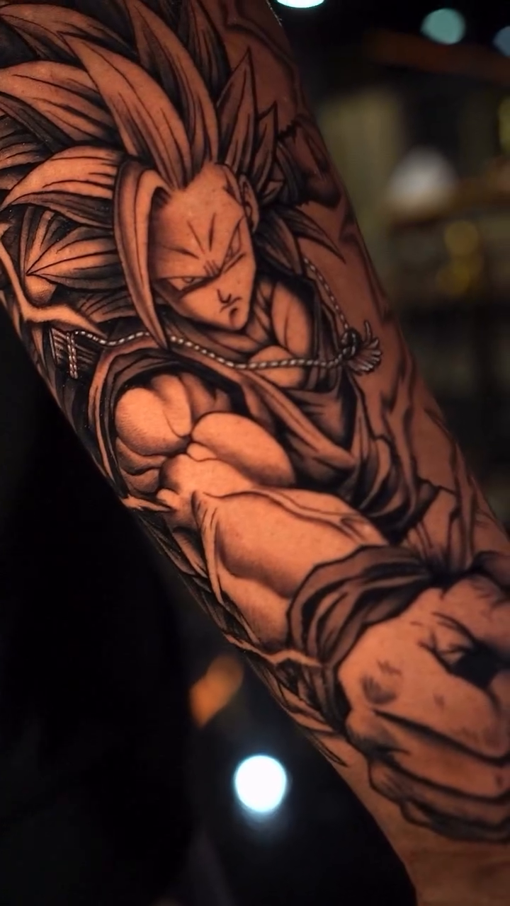 Tattoo by @chrisraymyerstats — anime, black_and_grey