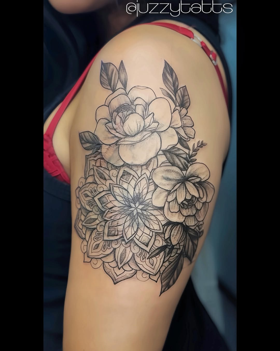 Tattoo by @juzzytatts — black_and_grey, realism
