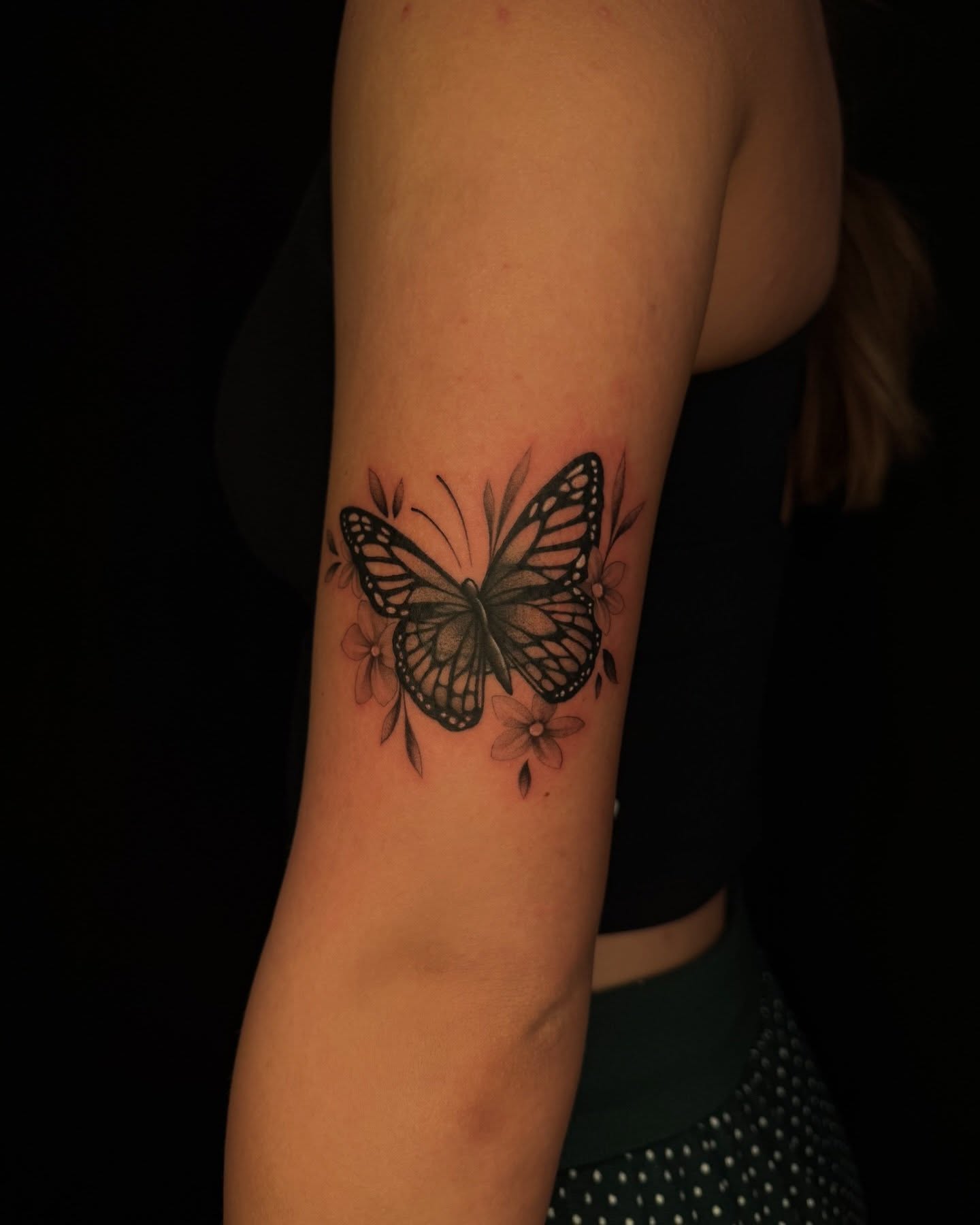 Butterfly black and grey tattoo on the forearm by 𝙷𝚊𝚒𝚕𝚎𝚢 𝙷𝚊𝚛𝚎𝚗 ✯ 𝙽𝙴 𝙾𝚑𝚒𝚘 𝚃𝚊𝚝𝚝𝚘𝚘 𝙰𝚛𝚝𝚒𝚜𝚝