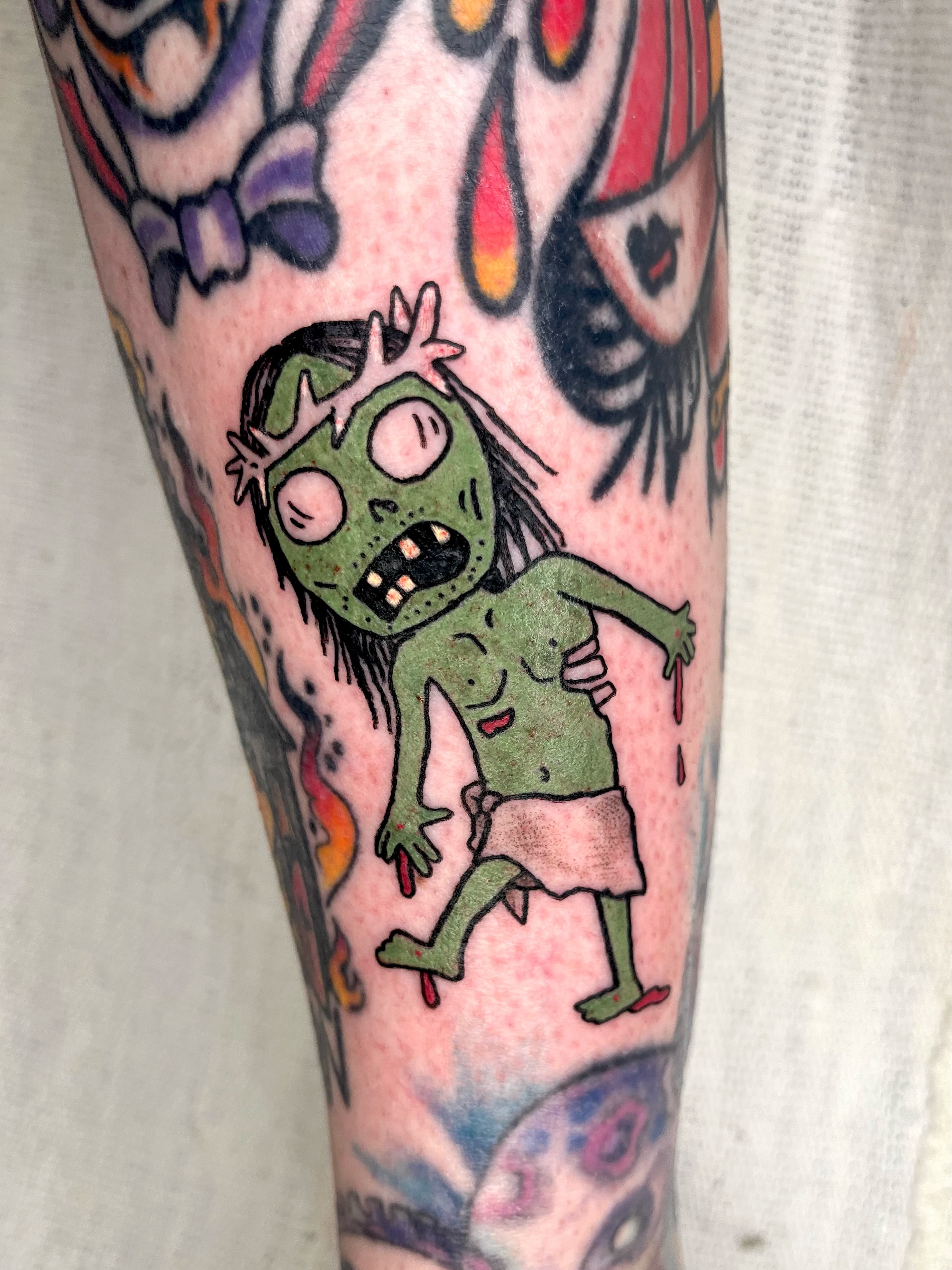 Zombie dotwork tattoo on the forearm by Maris Hare, Philadelphia, Pennsylvania