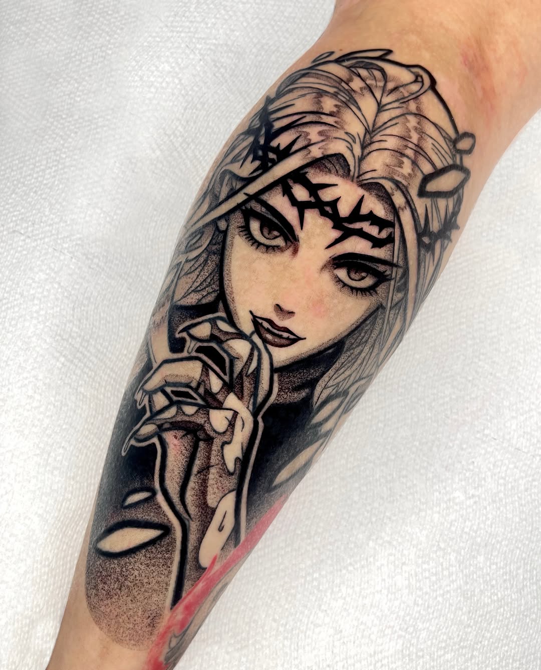 Tattoo by @a.v.tattoos — anime, black_and_grey