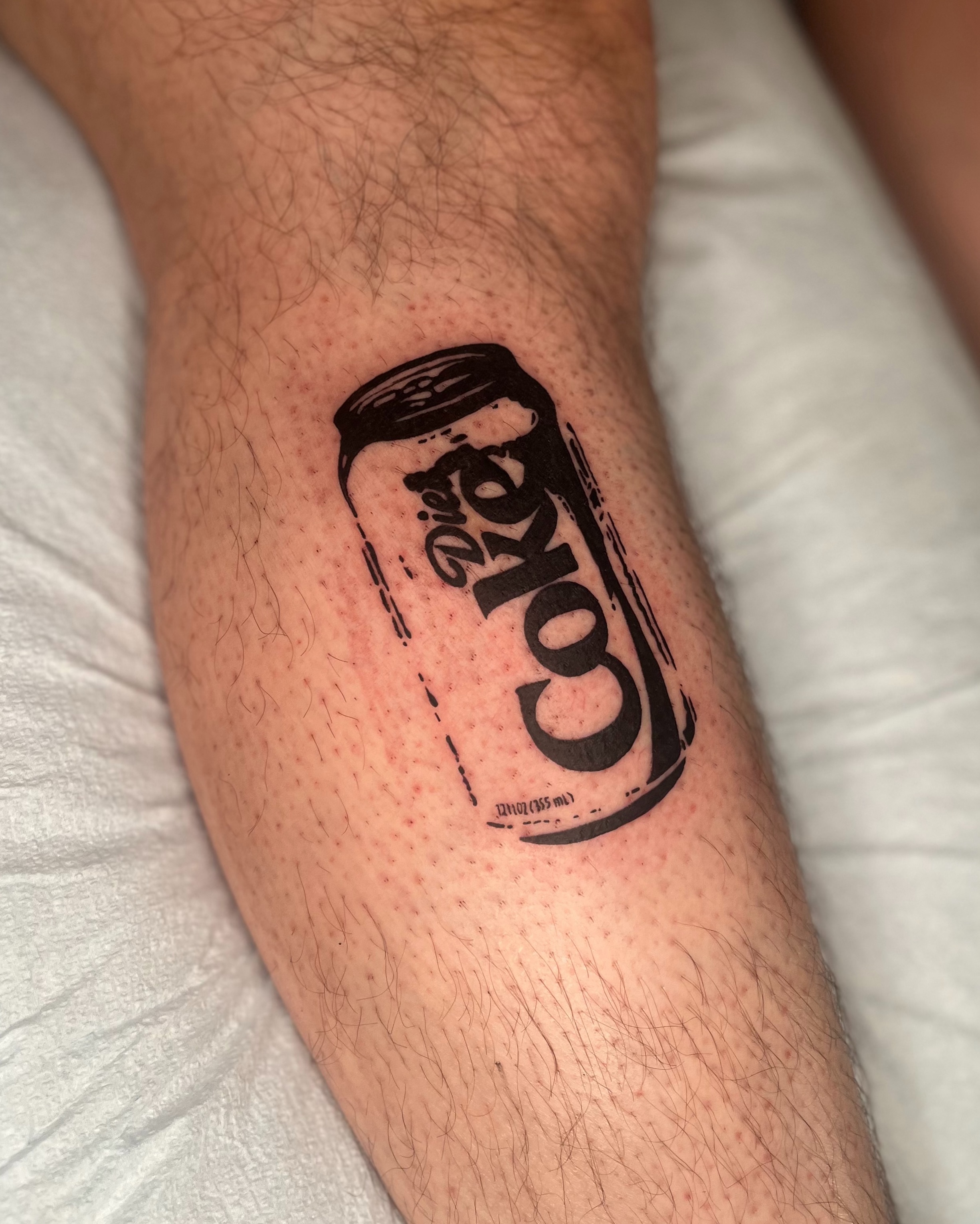 Diet coke can black and grey tattoo on the forearm by Abigail, San Francisco, California