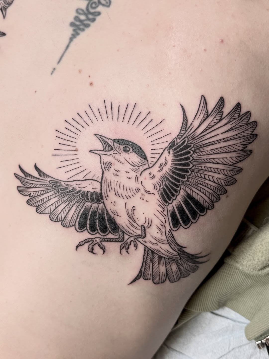 Tattoo by @darkhatchings — black_and_grey, illustrative