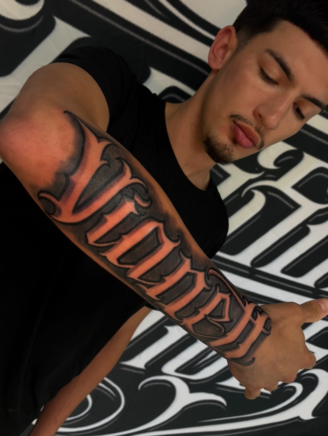Script lettering lettering script tattoo on the forearm by Daniel Michael Perez
