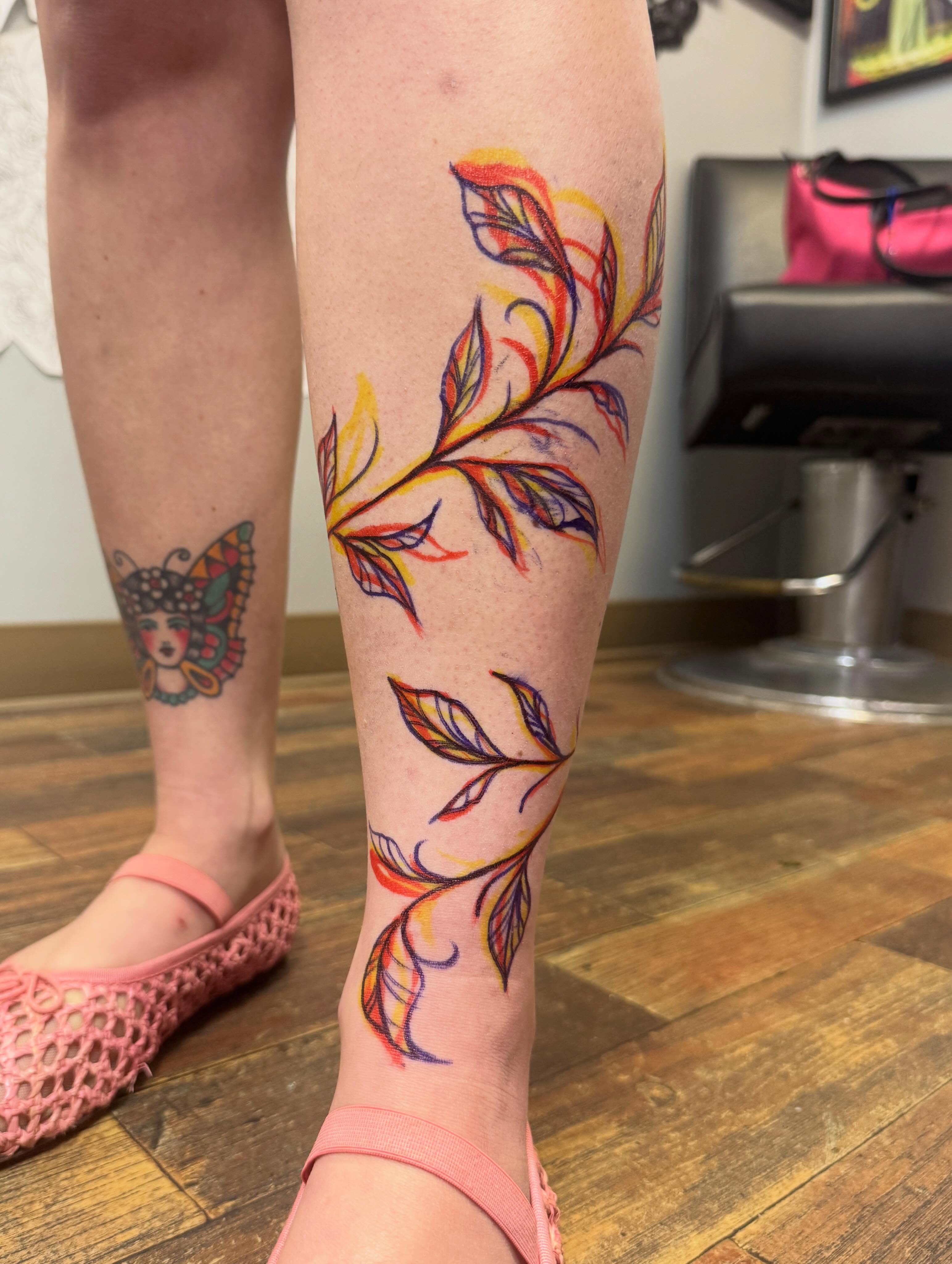 Abstract leaves watercolor tattoo on the calf by πβ¨ππ₯π’π©ππΆ β¨π