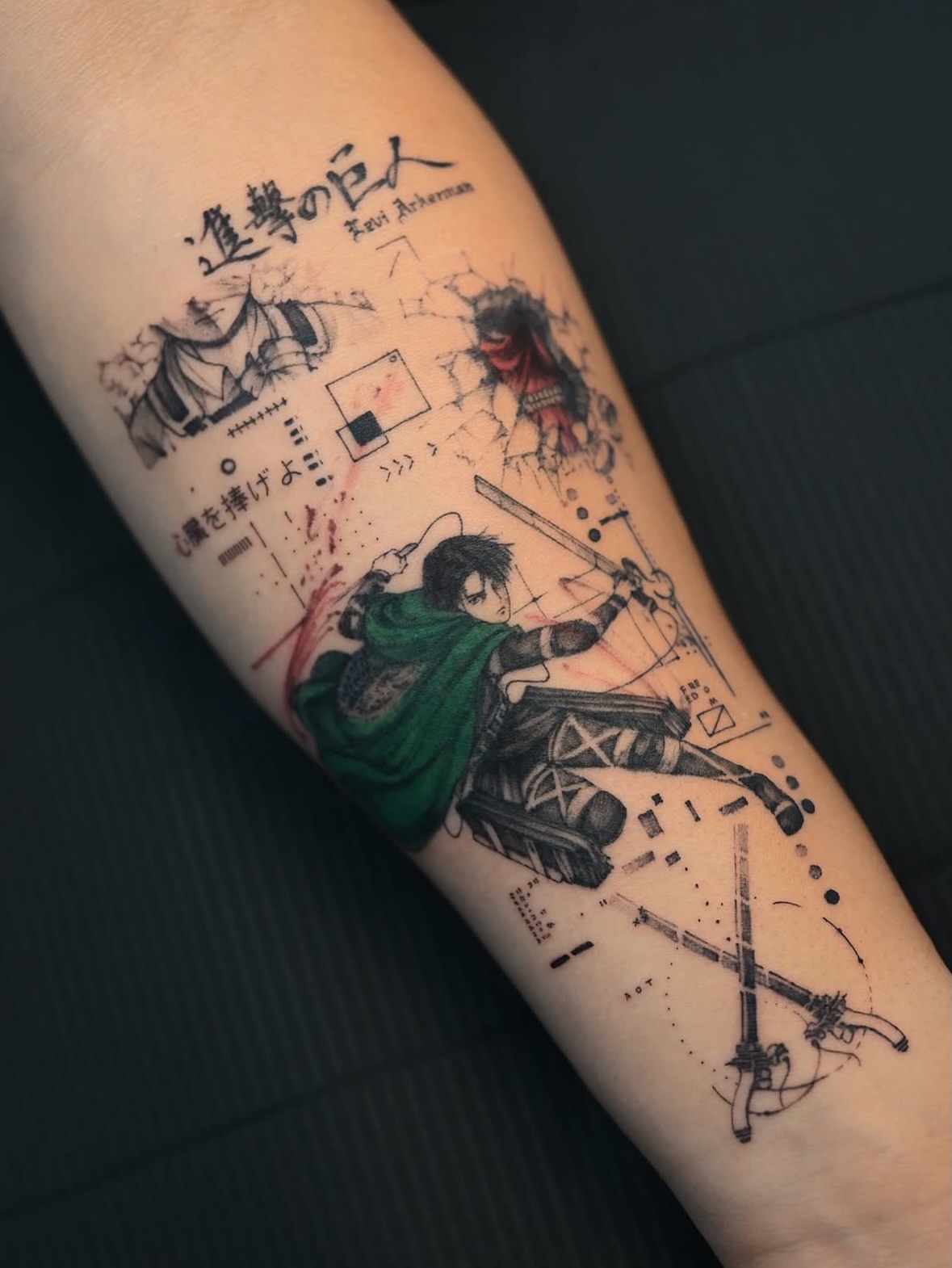 Tattoo by @kimi_tattooist — anime, dotwork