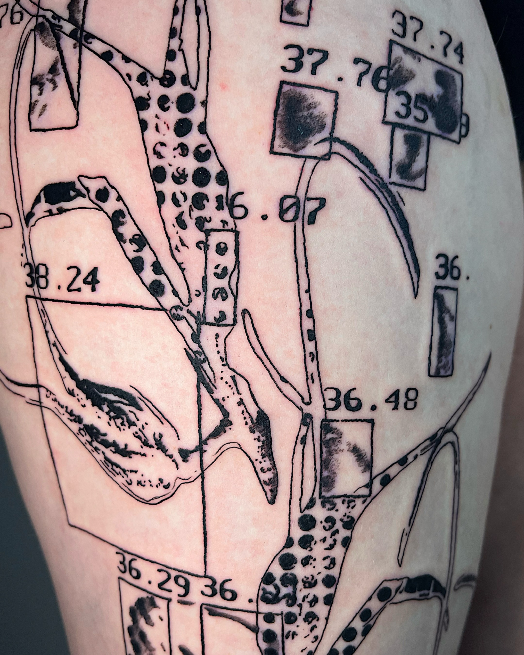 Geometric pattern dotwork tattoo on the forearm by Azucena