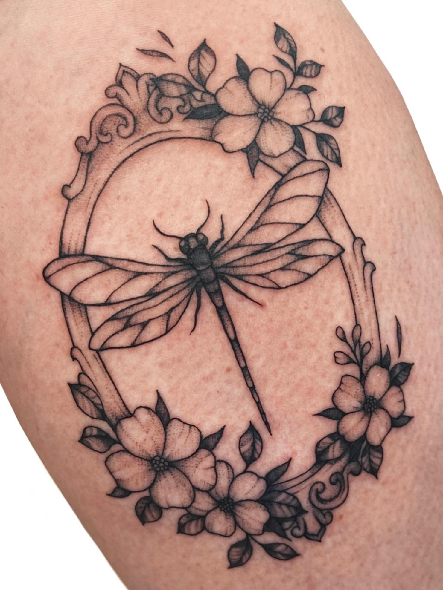 Tattoo by @shroomgrrrl — black_and_grey