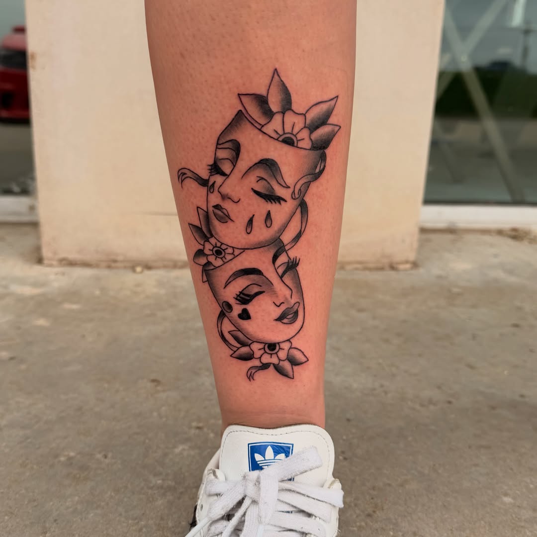 Female faces black and grey tattoo on the forearm by Lexi Odam