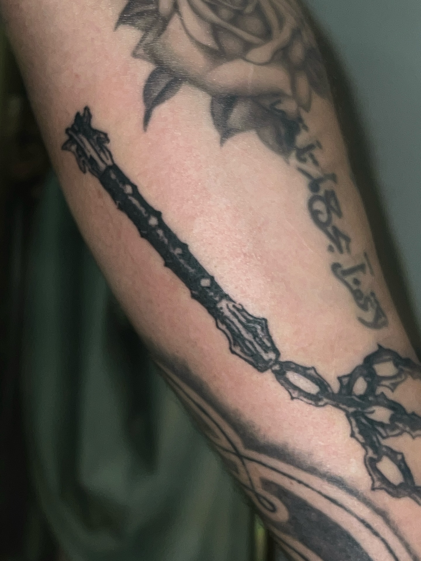 Chain and cross black and grey tattoo on the forearm by ♡ ant ☆