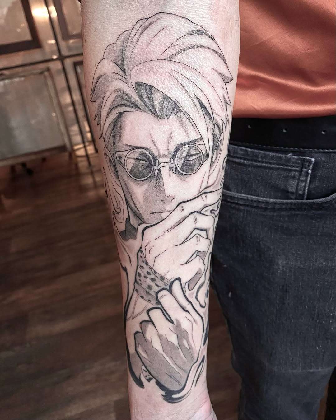 Tattoo by @weebapologist — anime, black_and_grey