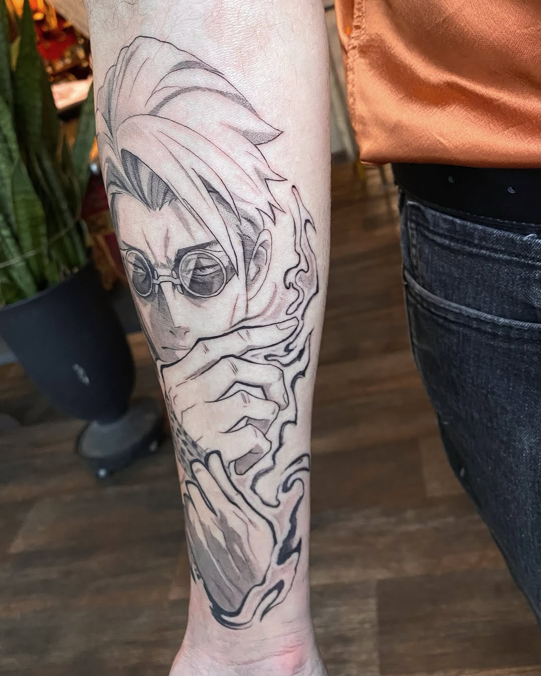 Tattoo by @weebapologist — anime, black_and_grey