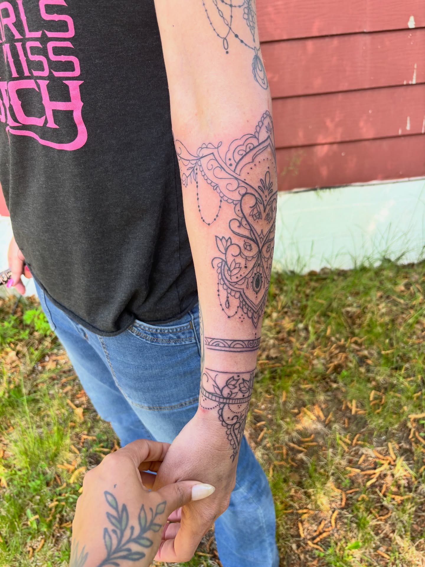 Mandala ornamental tattoo on the forearm by Komfort Kristy