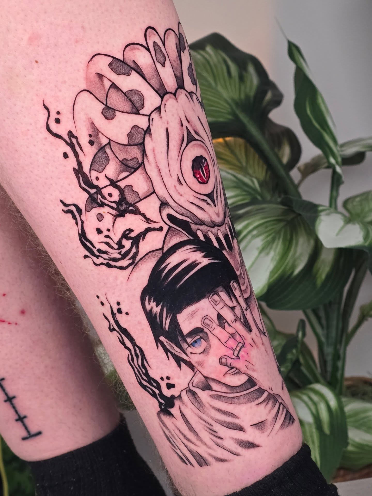 Man with flower realism tattoo on the forearm by Scribbles (Teala René), Charlotte, North Carolina