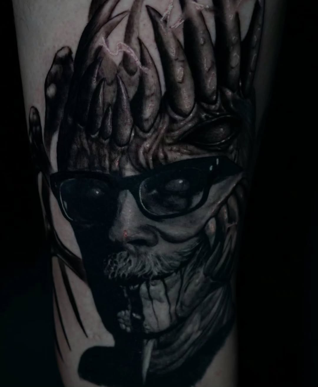 Tattoo by @dredd_tattoos — dark_realism, black_and_grey