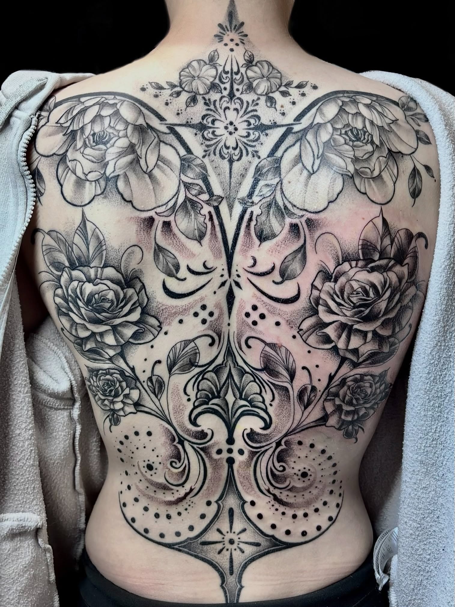 Tattoo by @katscratchtattooss — dotwork, black_and_grey