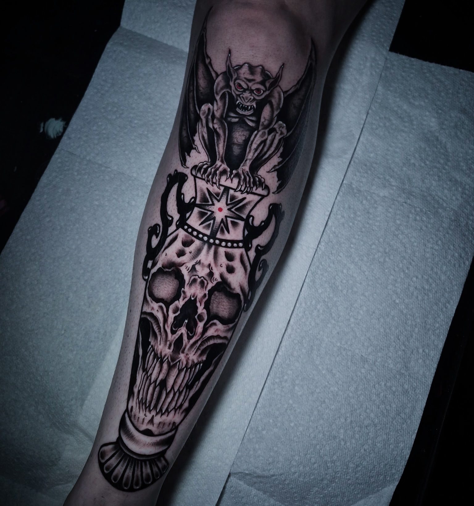 Tattoo by @rotten_randi_tattoo — black_and_grey, dark_realism