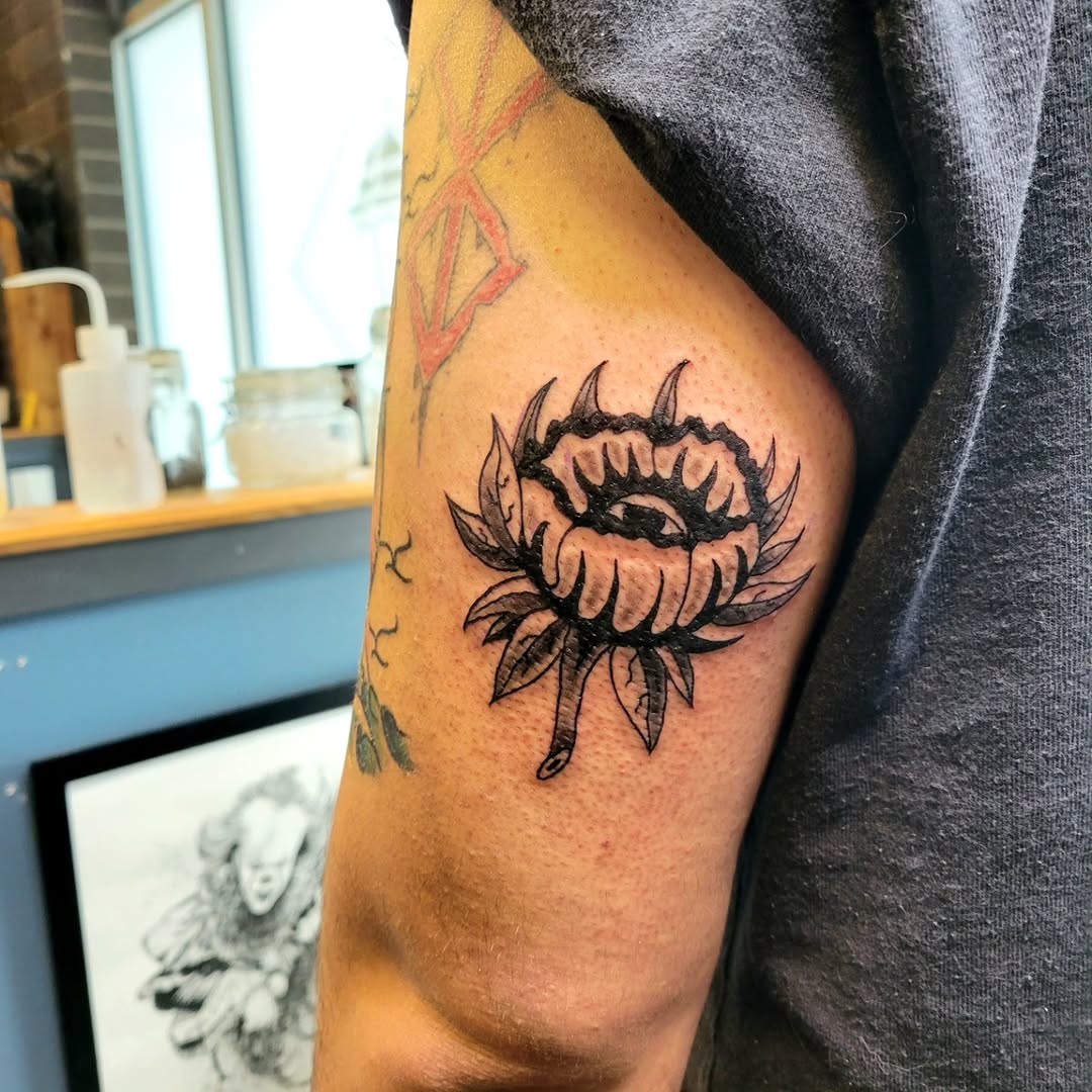 Tattoo by @cryingwoof — black_and_grey, dark_realism