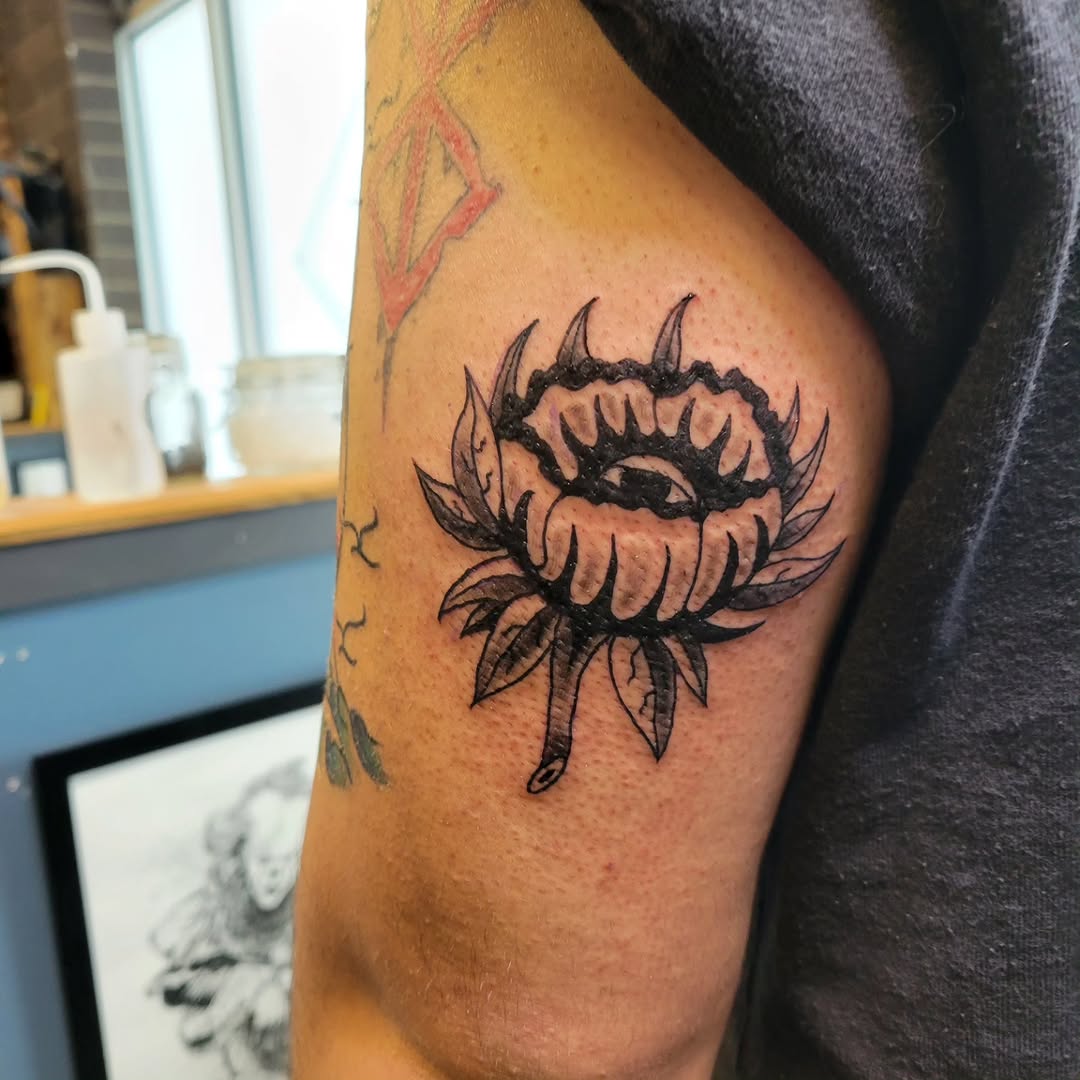 Tattoo by @cryingwoof — black_and_grey, dark_realism