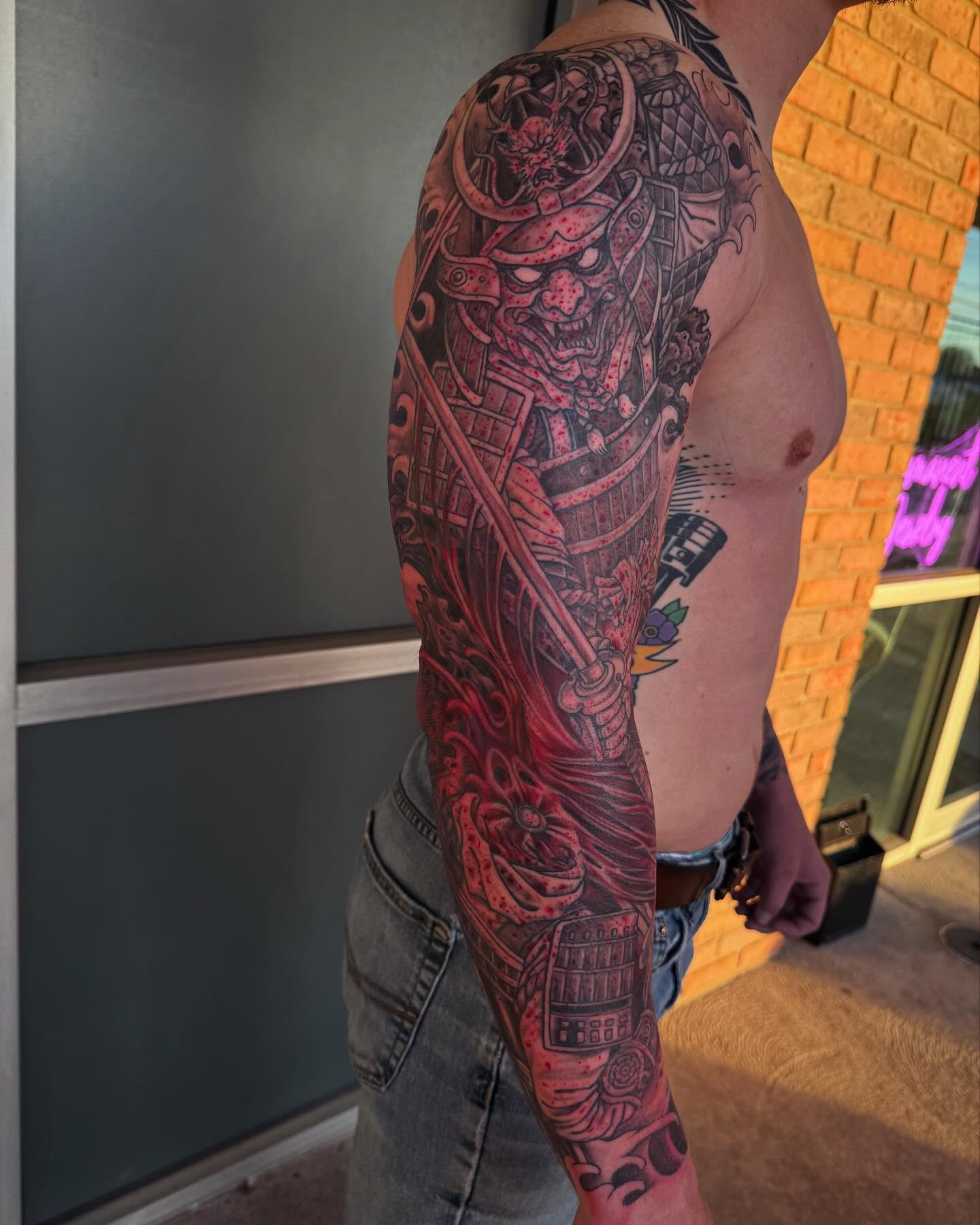 Samurai warrior japanese irezumi tattoo on the upper arm by Jesse Gray