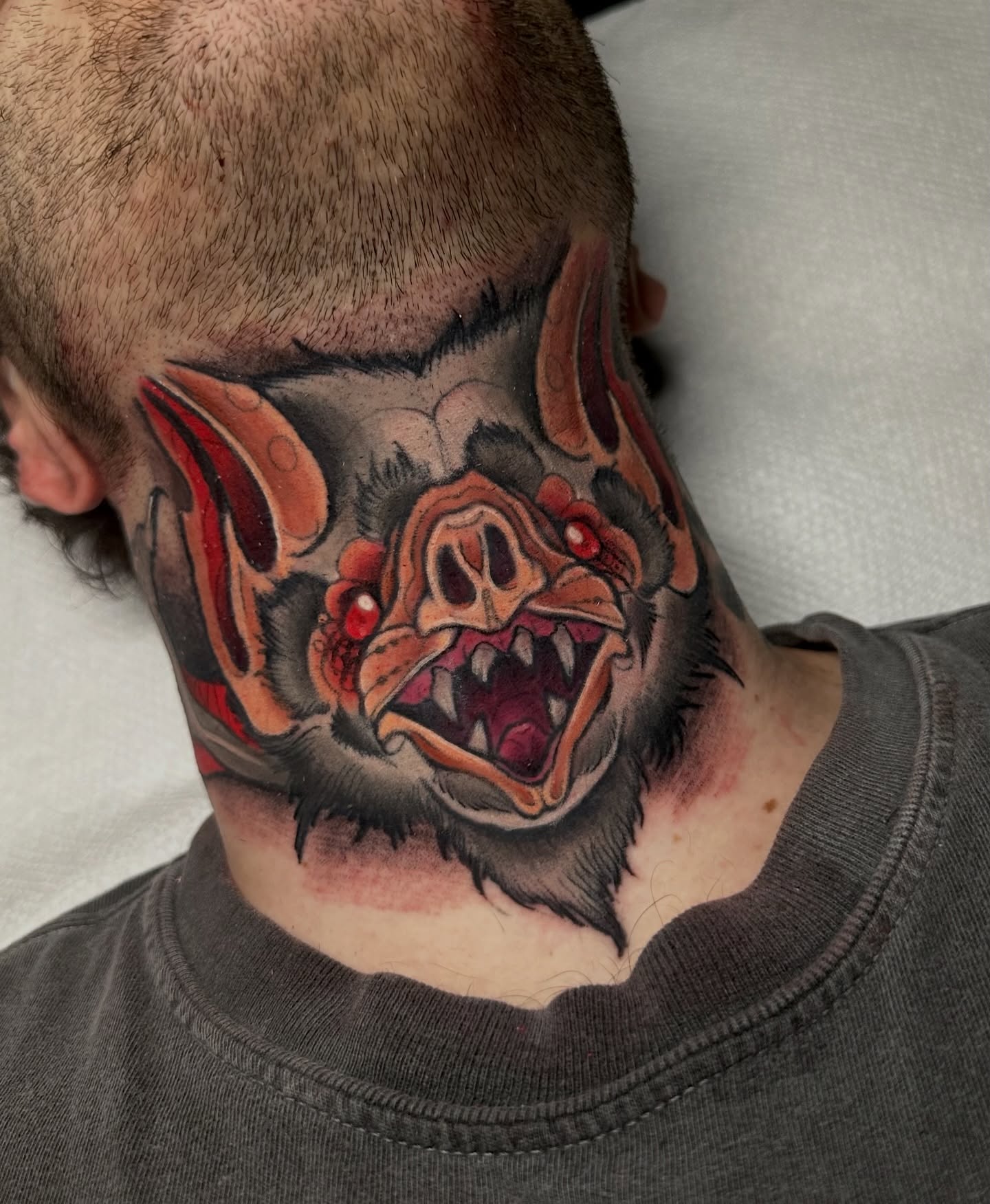 Demon dark realism tattoo on the neck by 𝐀𝐮𝐬𝐭𝐢𝐧 𝐌𝐨𝐫𝐫𝐢𝐬𝐨𝐧 𝐓𝐚𝐭𝐭𝐨𝐨𝐬