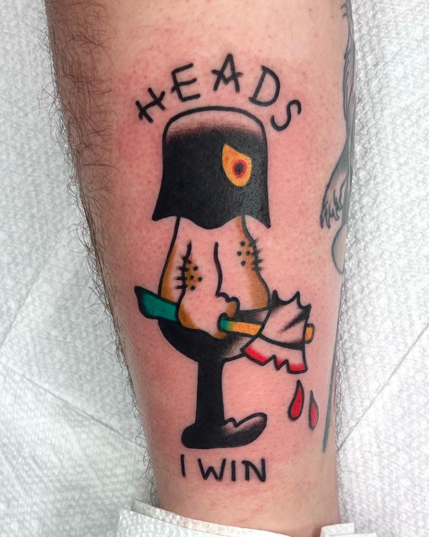 Heads American traditional tattoo on the forearm by 💧cry Bby💧
