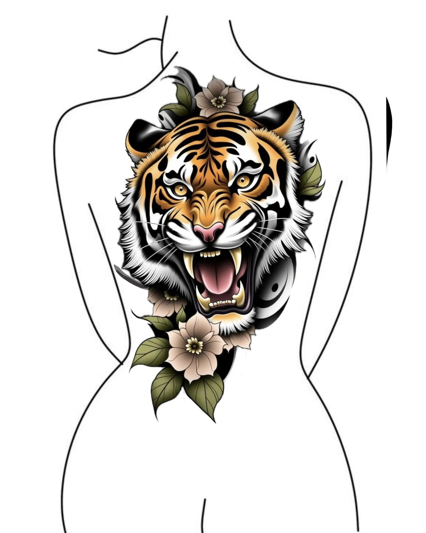 Tiger head American traditional tattoo on the chest by Rachel Sellers