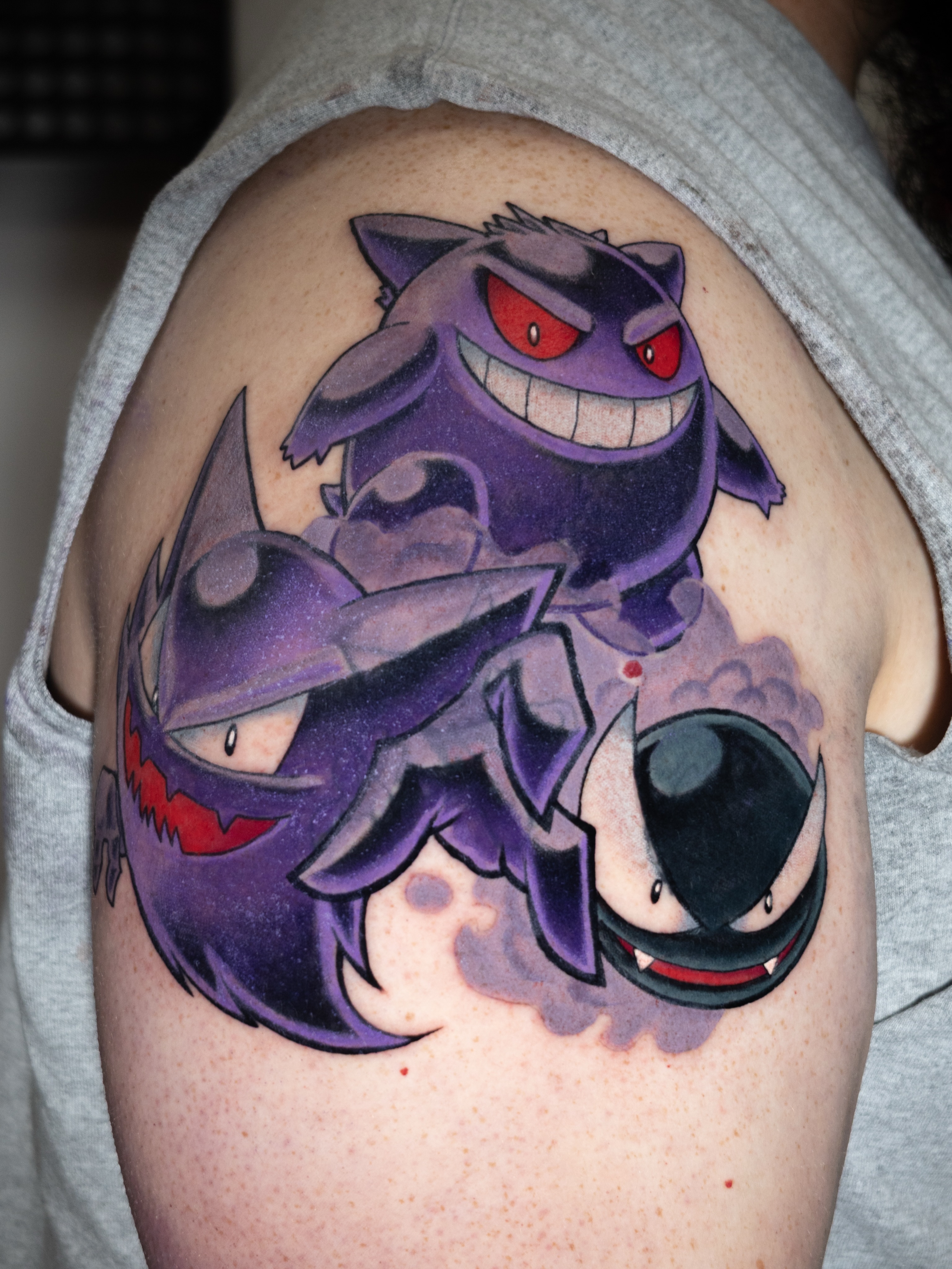 Gengar dotwork tattoo on the shoulder by Tracci King