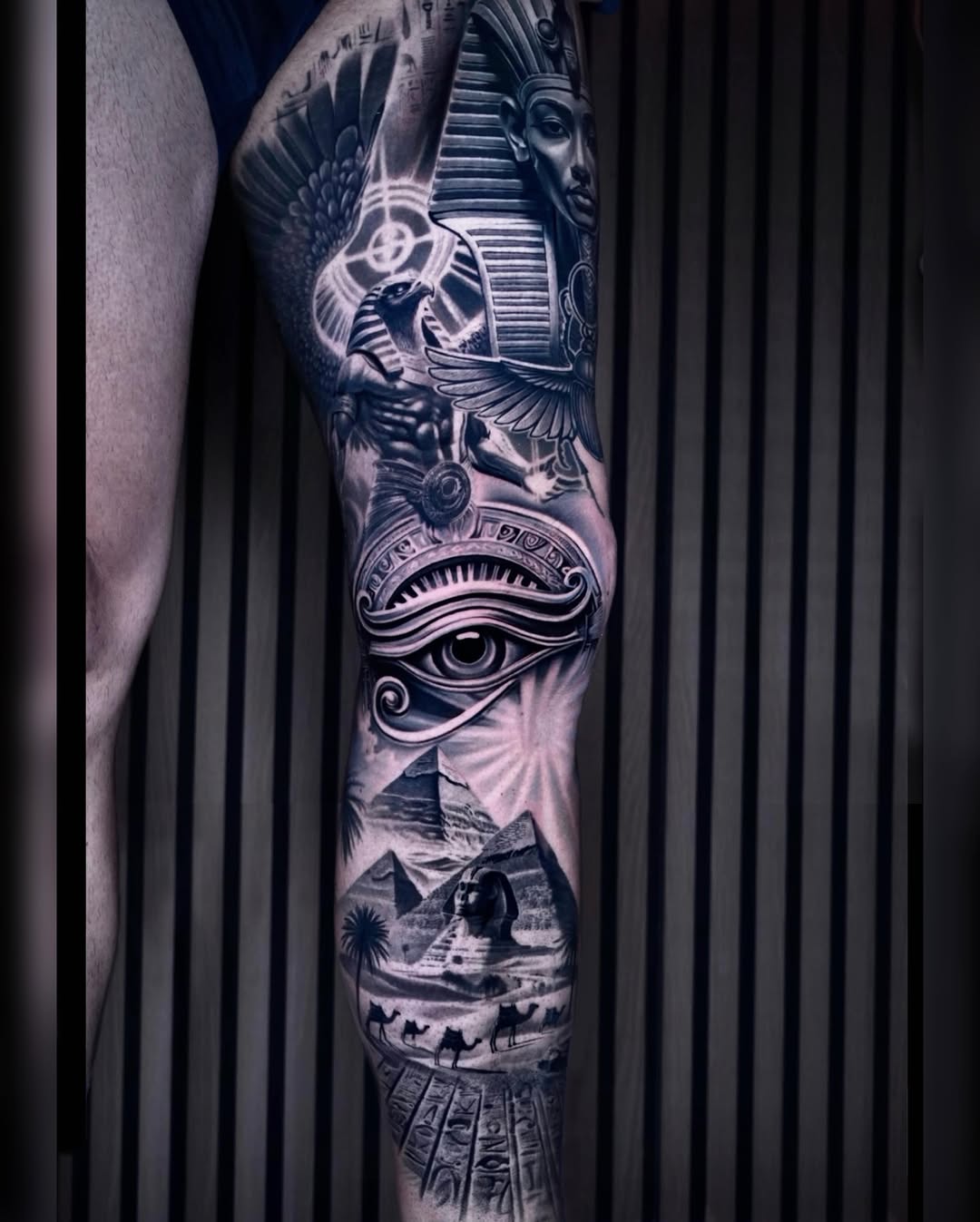 Egyptian mythology scene surrealism tattoo on the forearm by Sadier Alfonso