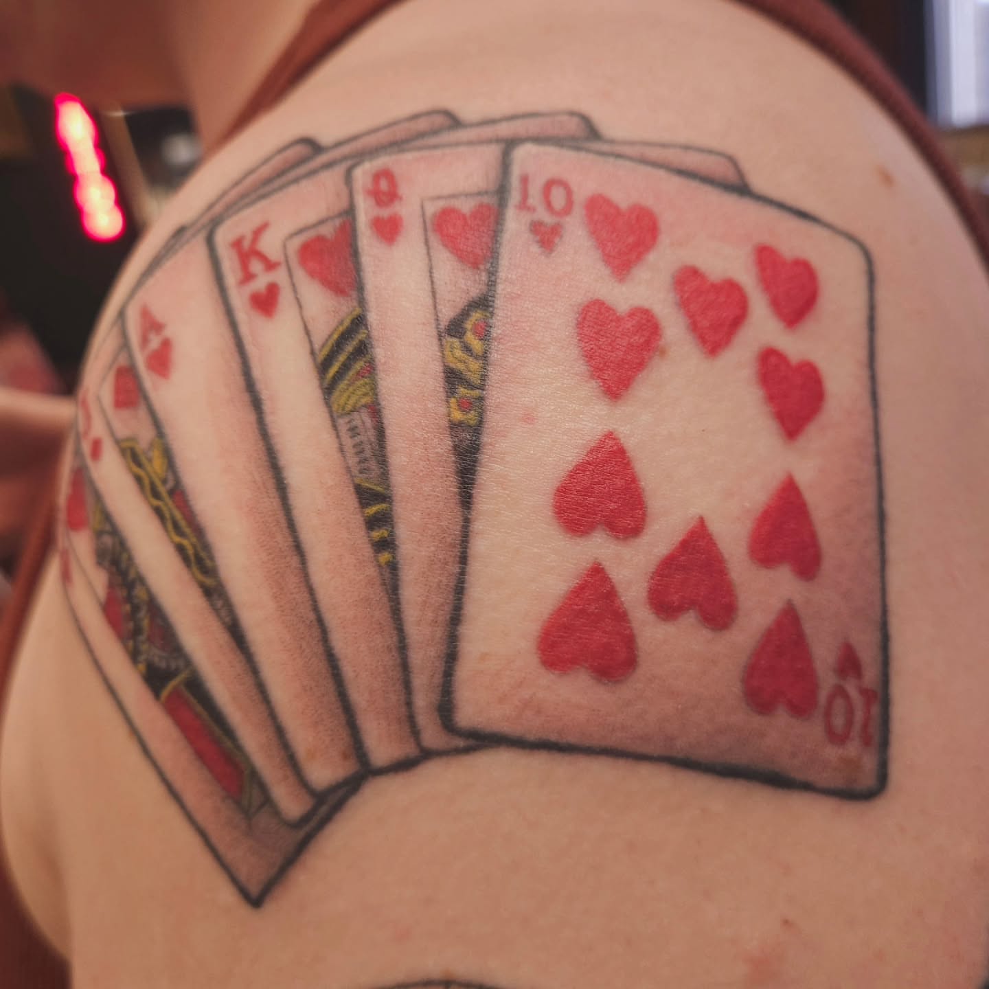 Playing cards American traditional tattoo on the shoulder by πΎπππππ πΎπππππ