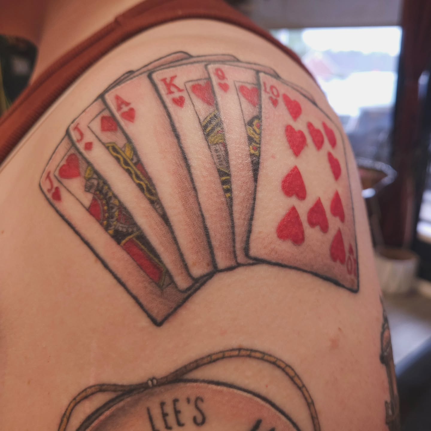 Playing cards American traditional tattoo on the shoulder by πΎπππππ πΎπππππ