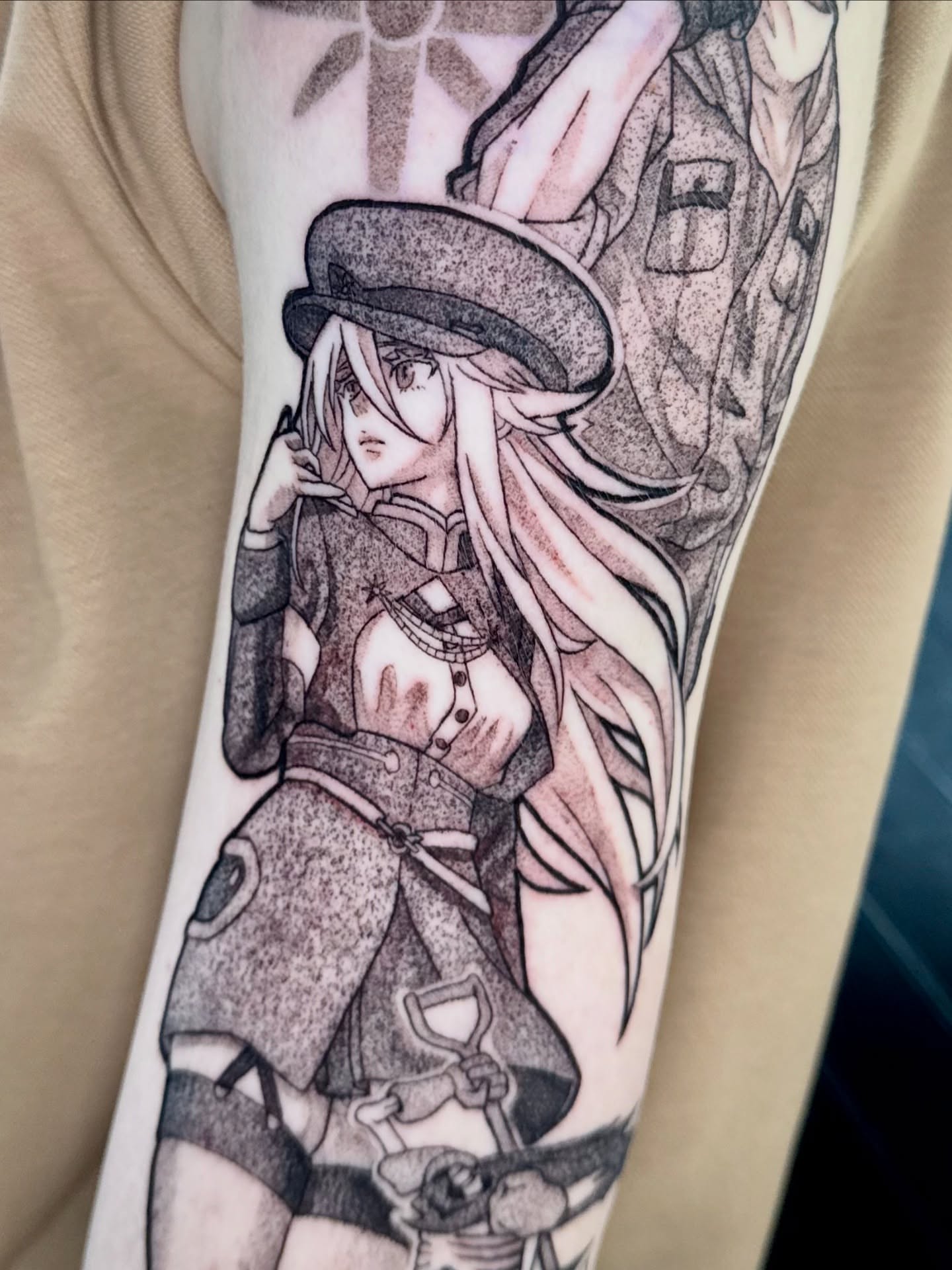 Tattoo by @keybluetattoo — dotwork, anime
