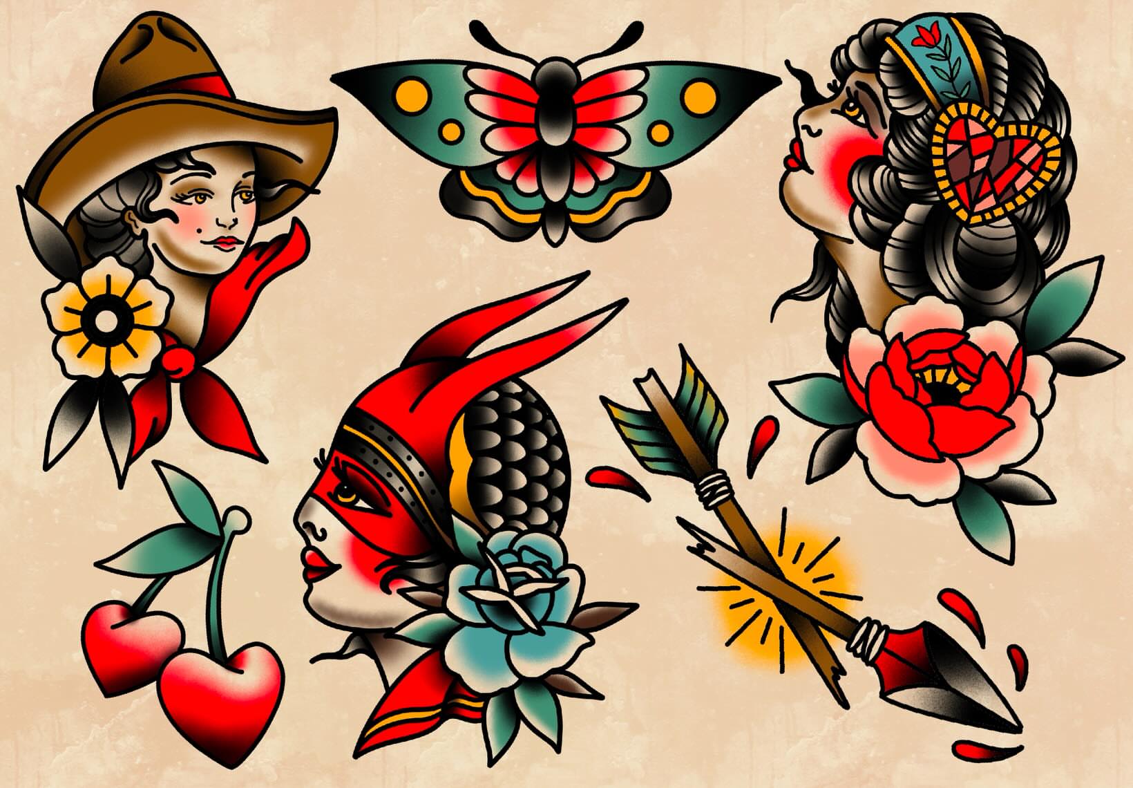 Floral and figurative American traditional tattoo by ⚡️𝑺𝑻𝑬𝑽𝑬 𝑩𝑼𝒀𝑨𝑪𝑯𝑬𝑲⚡️