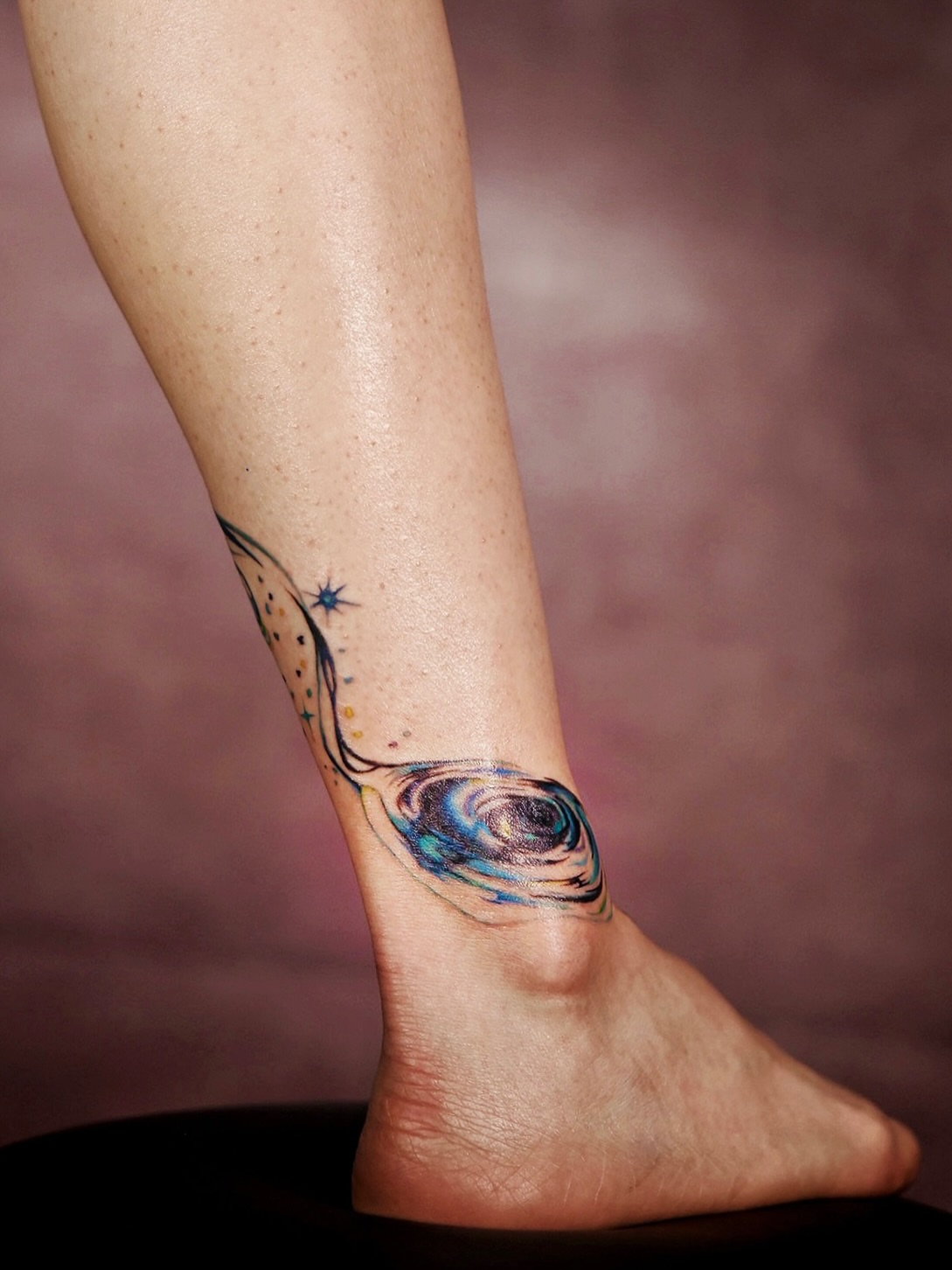 Tattoo by @less_salt_tatt — dotwork, watercolor