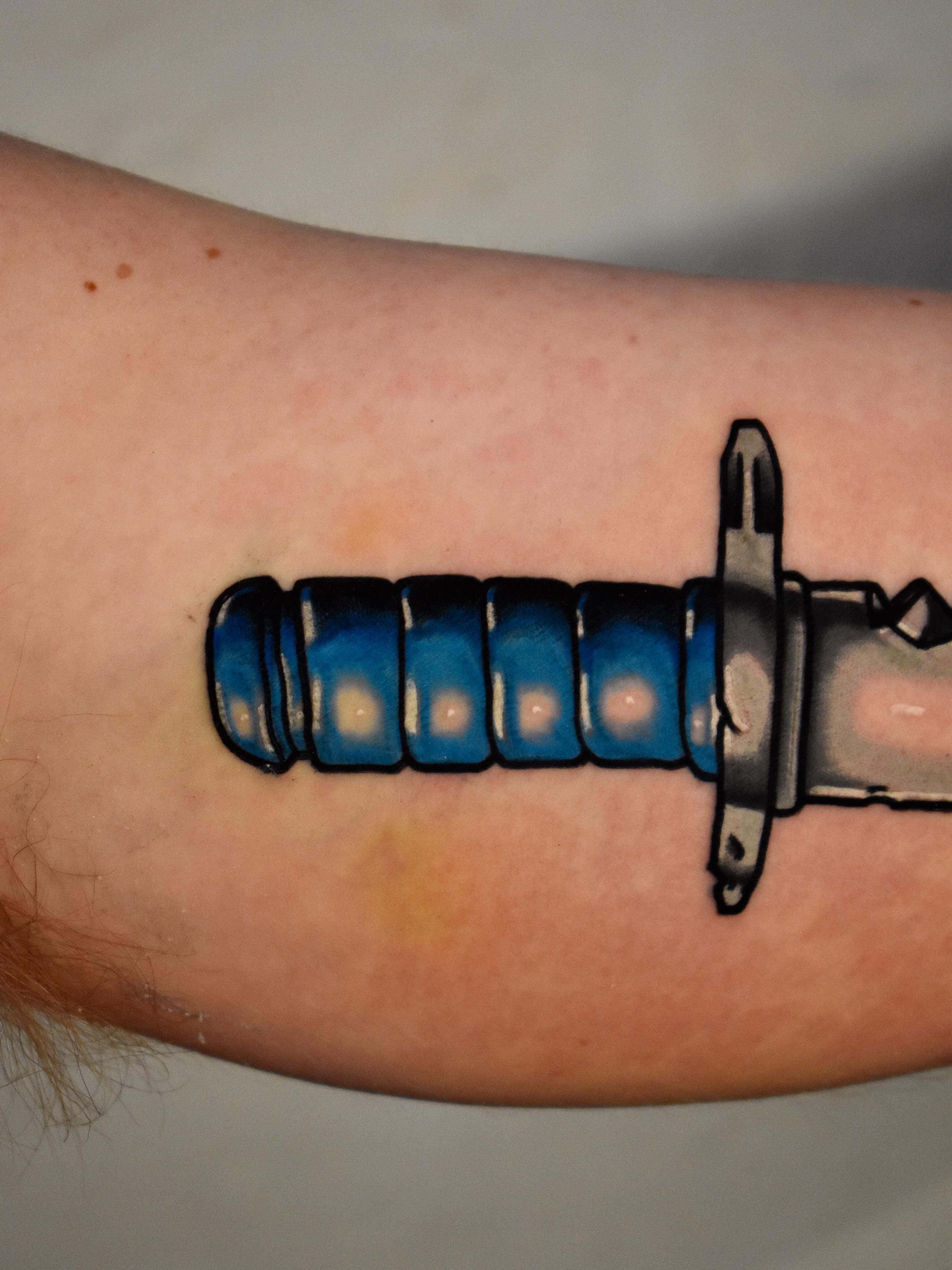 Katana dotwork tattoo on the forearm by Mackz