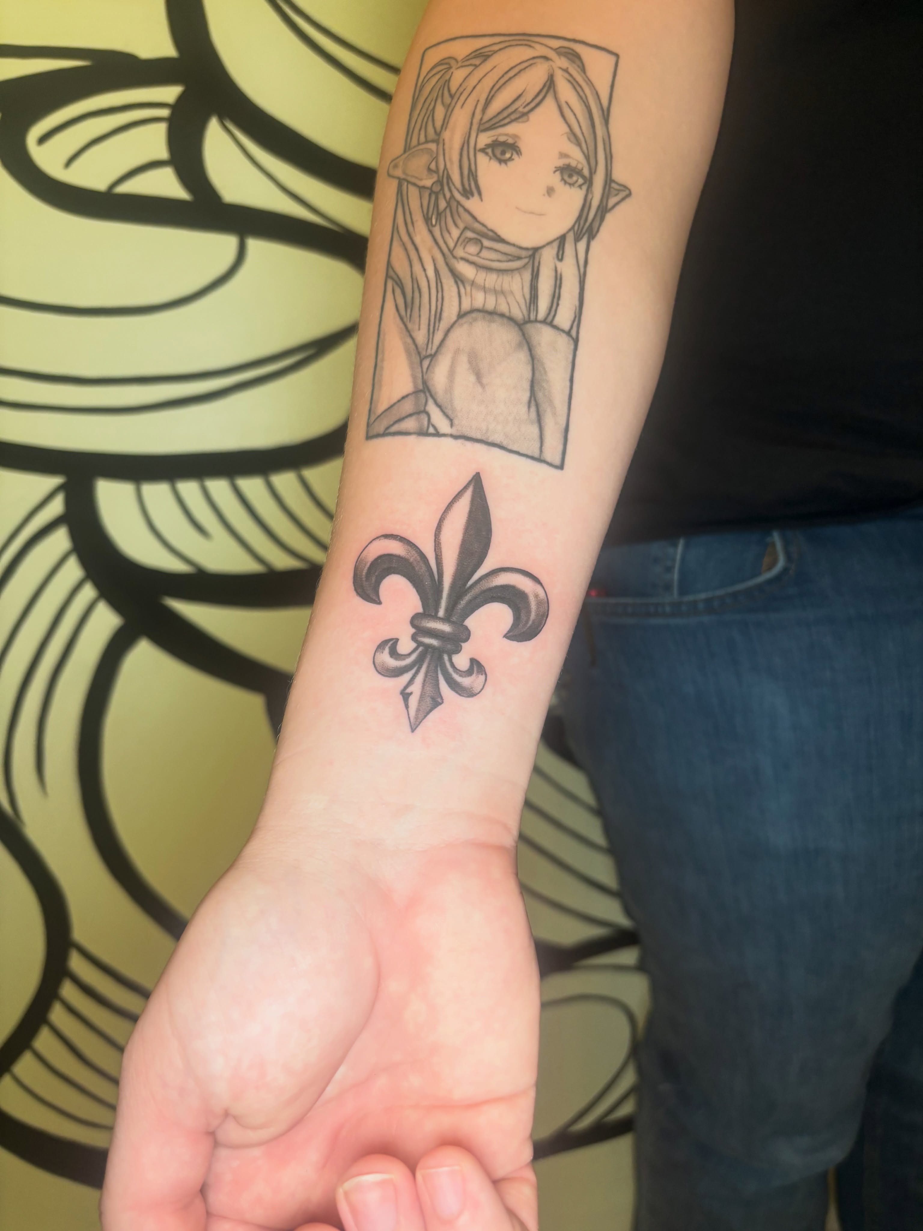 Tattoo by @_fergie_ferg — anime, black_and_grey