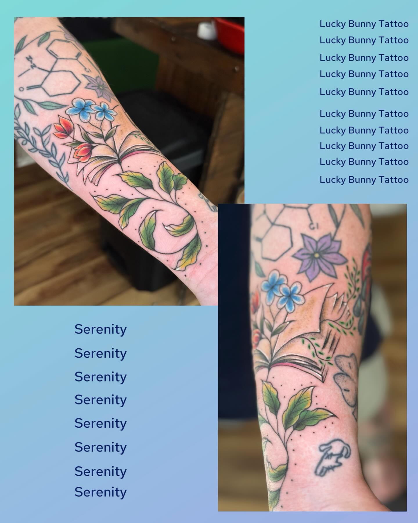Floral and botanical new school tattoo on the forearm by Serenity Mullins