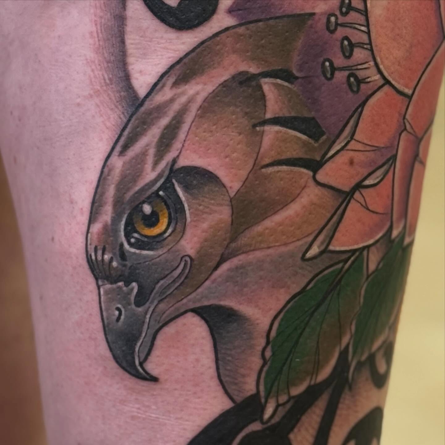 Hawk realism tattoo on the forearm by Chris Smiseck