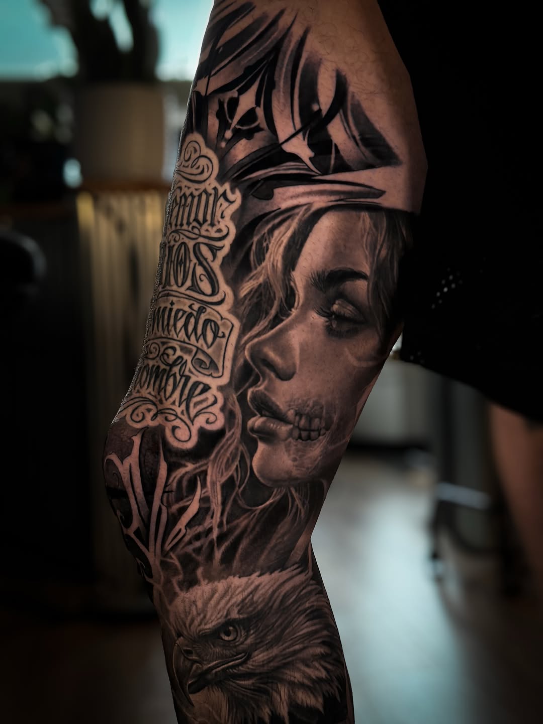 Tattoo by @aaronthomastattoos — realism, lettering_script