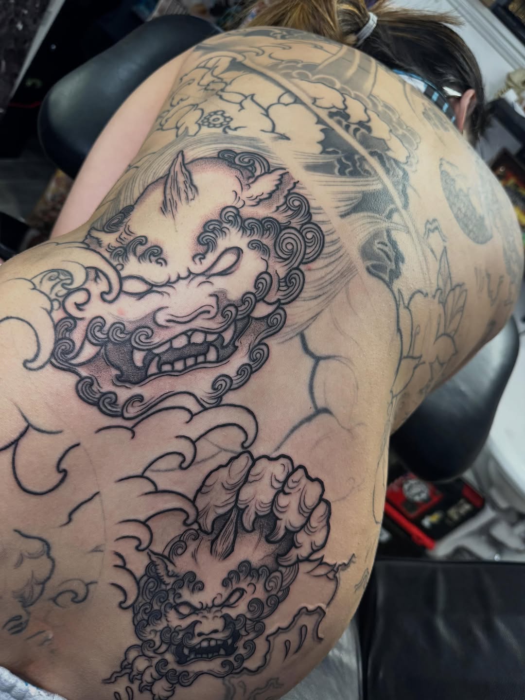 Tattoo by @lizzyinkslinga — japanese_irezumi, black_and_grey