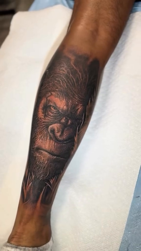 Gorilla portrait realism tattoo by Daniel Fisher, Berlin, New Jersey