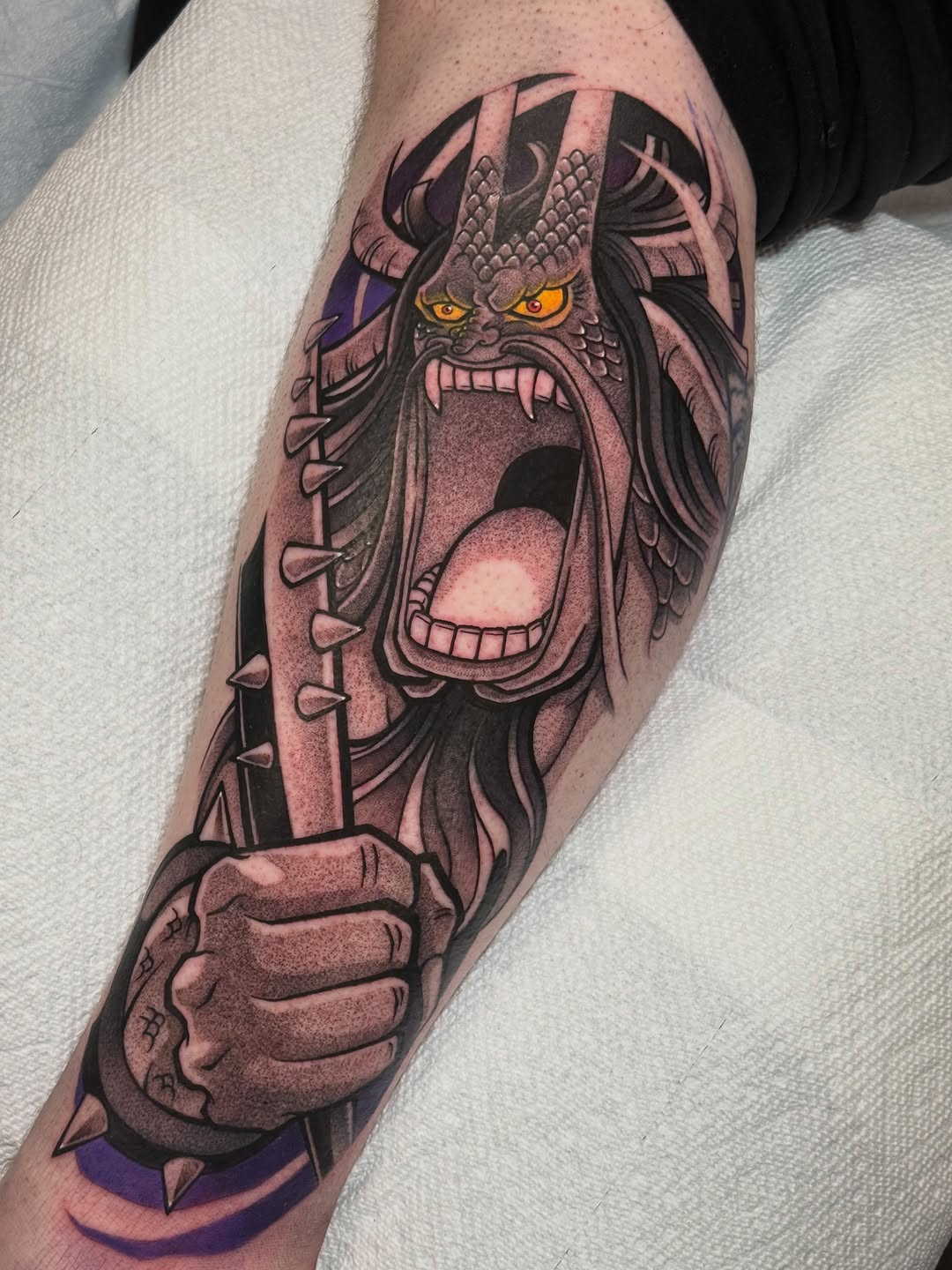 Tattoo by @inkbygabe — anime, black_and_grey